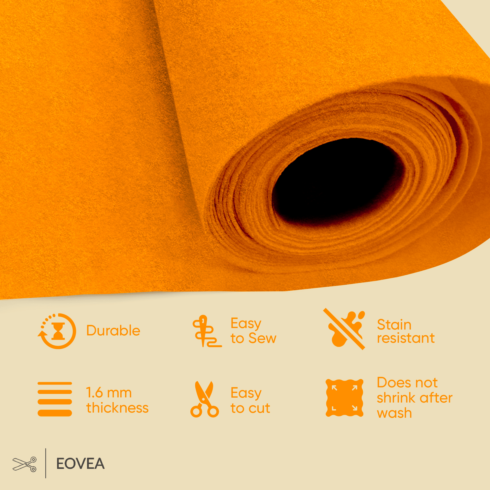 Felt Fabric |  1.6mm Thick Felt By The Yard | Mango - EOVEA