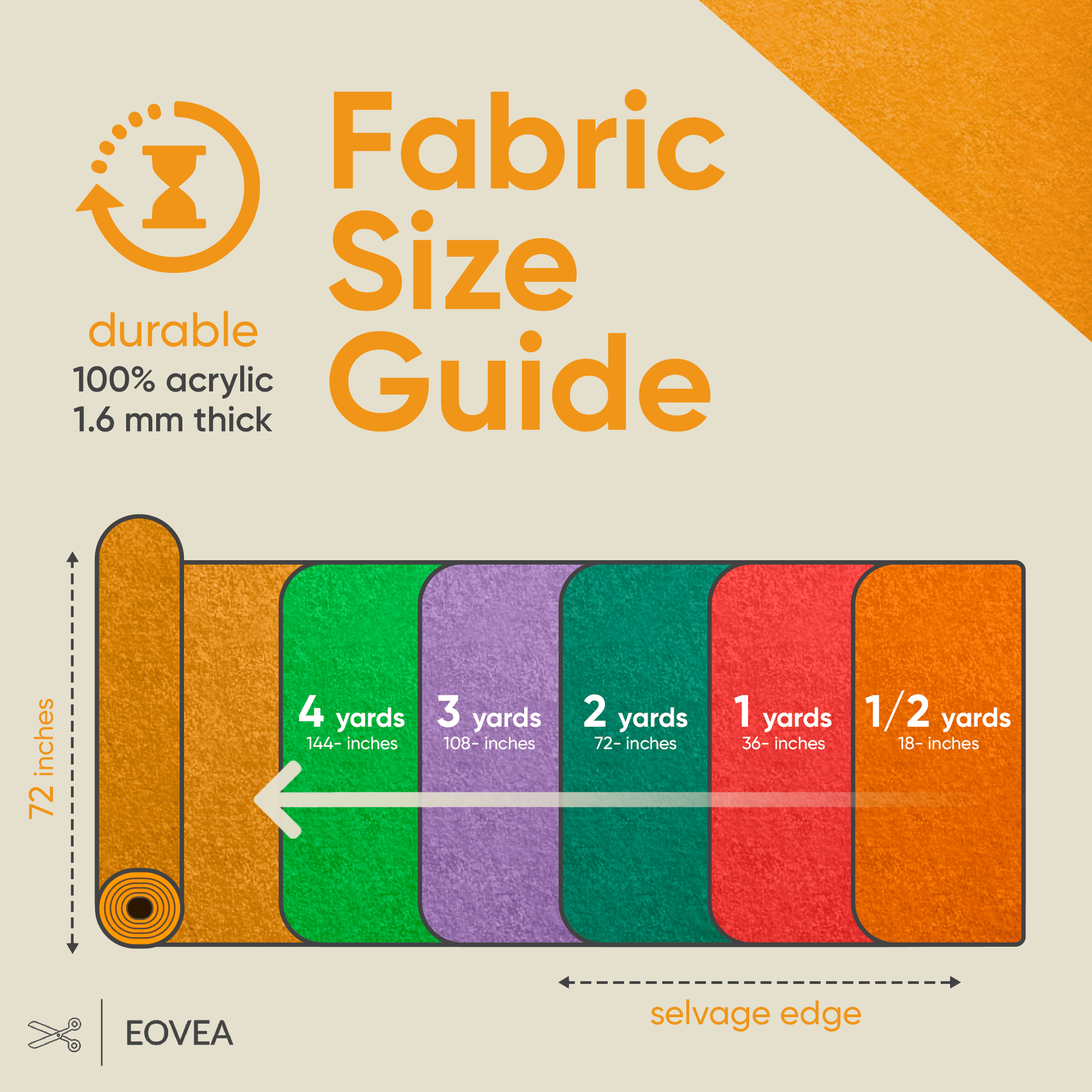 Felt Fabric |  1.6mm Thick Felt By The Yard | Mango - EOVEA