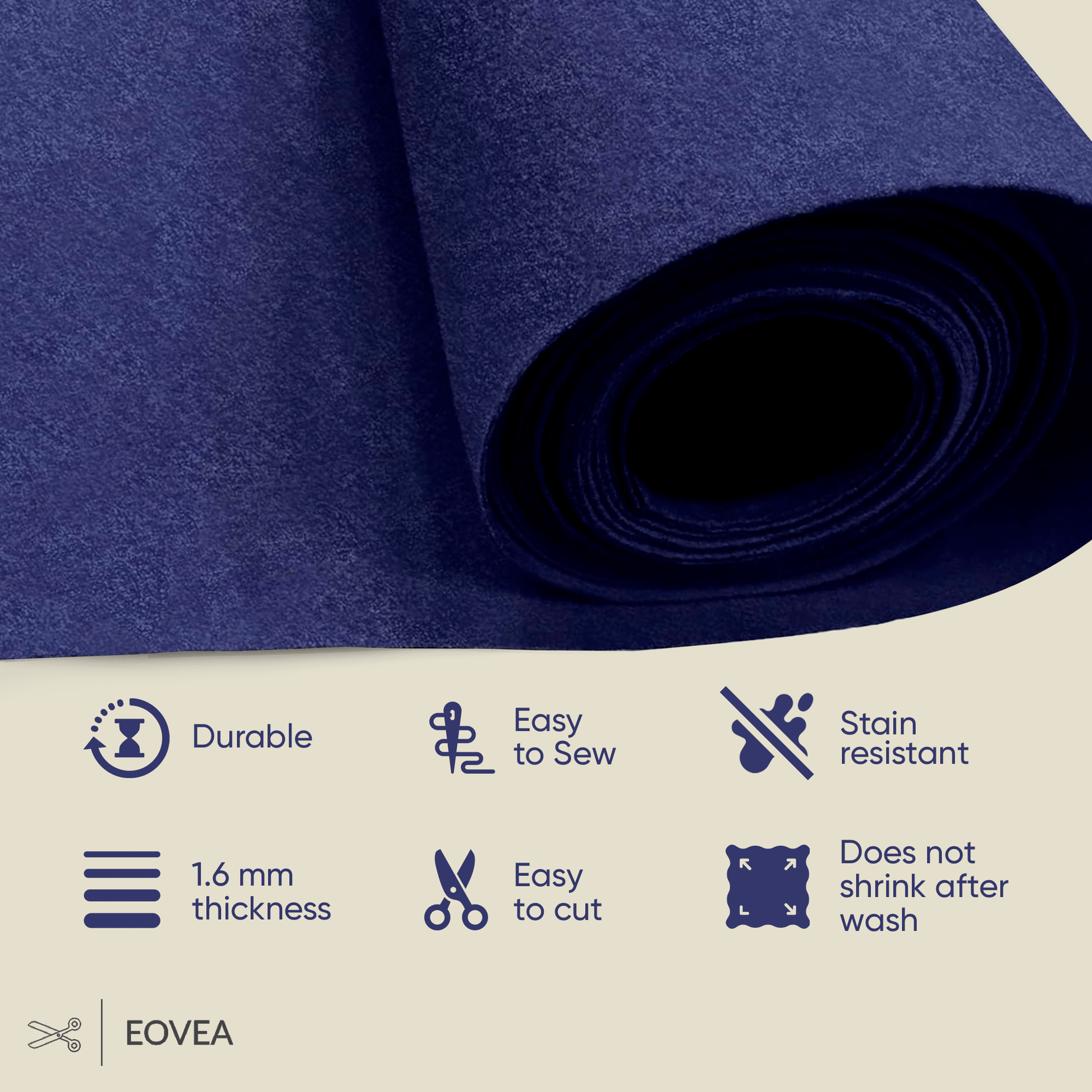 Felt Fabric |  1.6mm Thick Felt By The Yard | Navy Blue - EOVEA