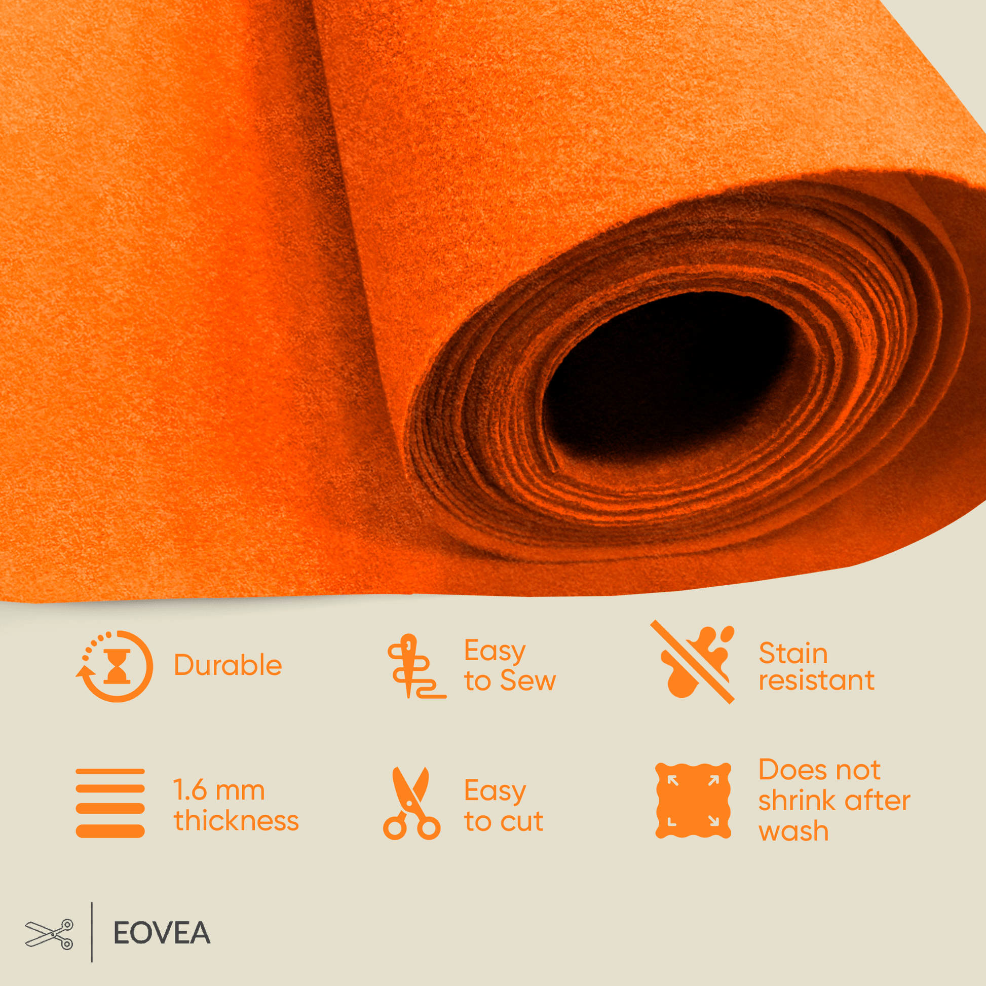 Felt Fabric |  1.6mm Thick Felt By The Yard | Orange - EOVEA