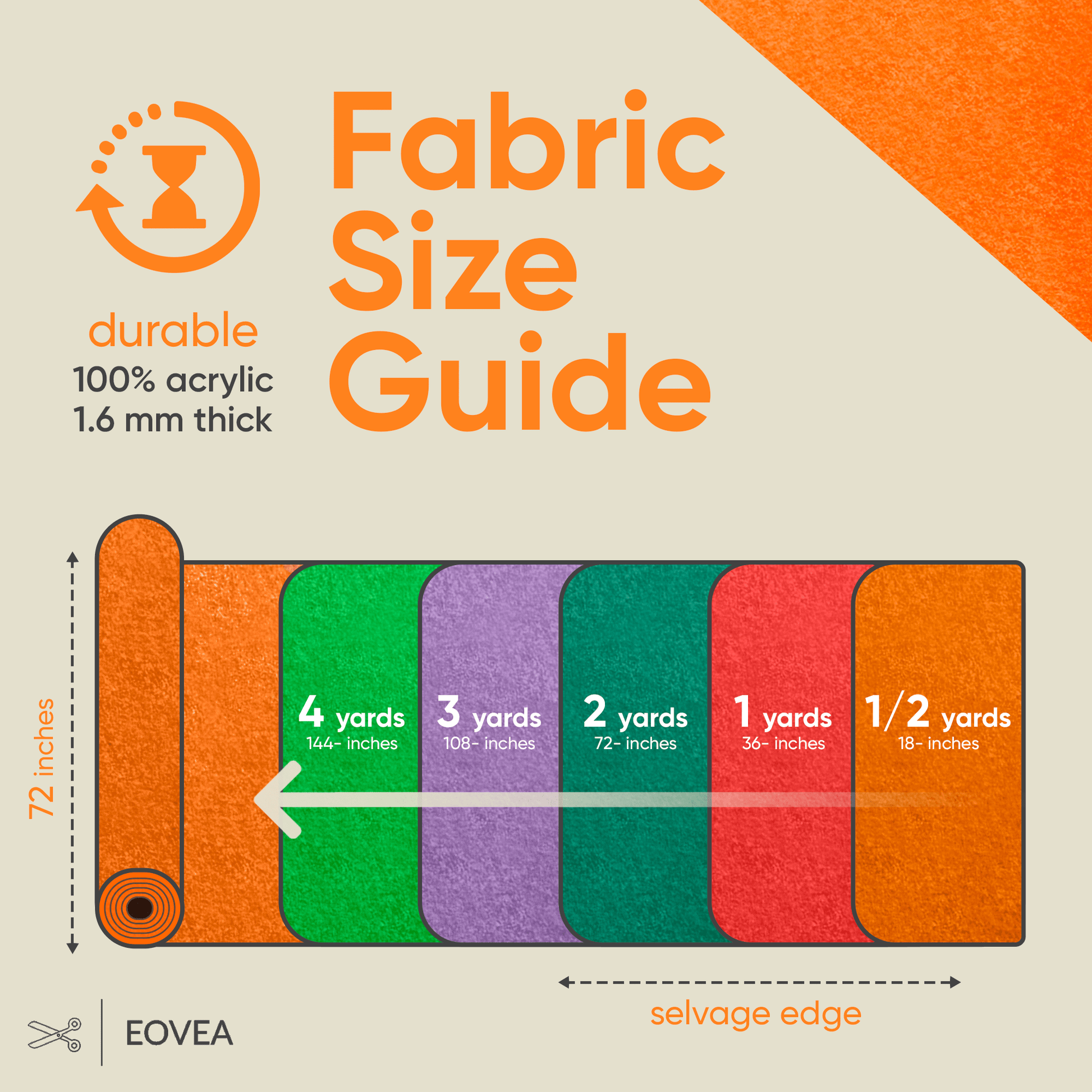 Felt Fabric |  1.6mm Thick Felt By The Yard | Orange - EOVEA