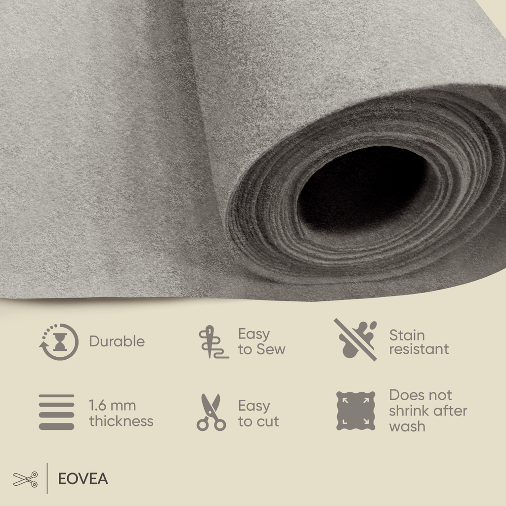 Felt Fabric |  1.6mm Thick Felt By The Yard | Platinum Grey - EOVEA