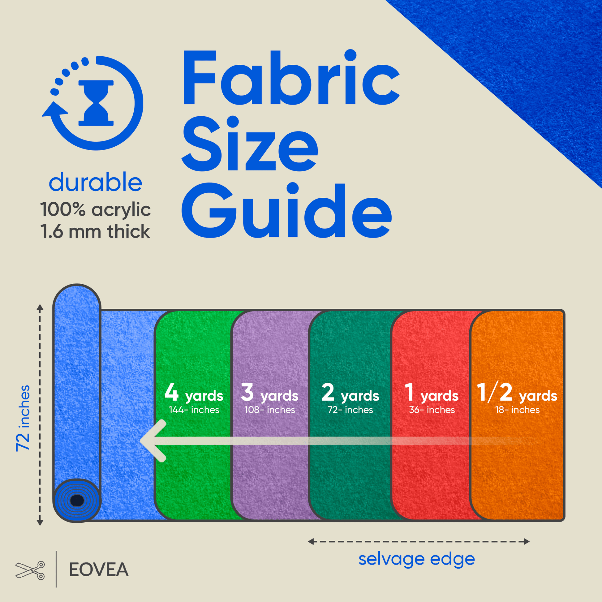 Felt Fabric |  1.6mm Thick Felt By The Yard | Royal Blue - EOVEA