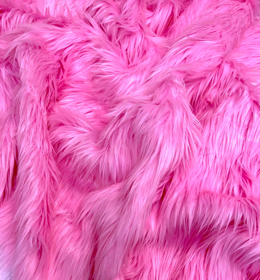 EOVEA Shaggy Faux Fur Fabric | Bubble Gum