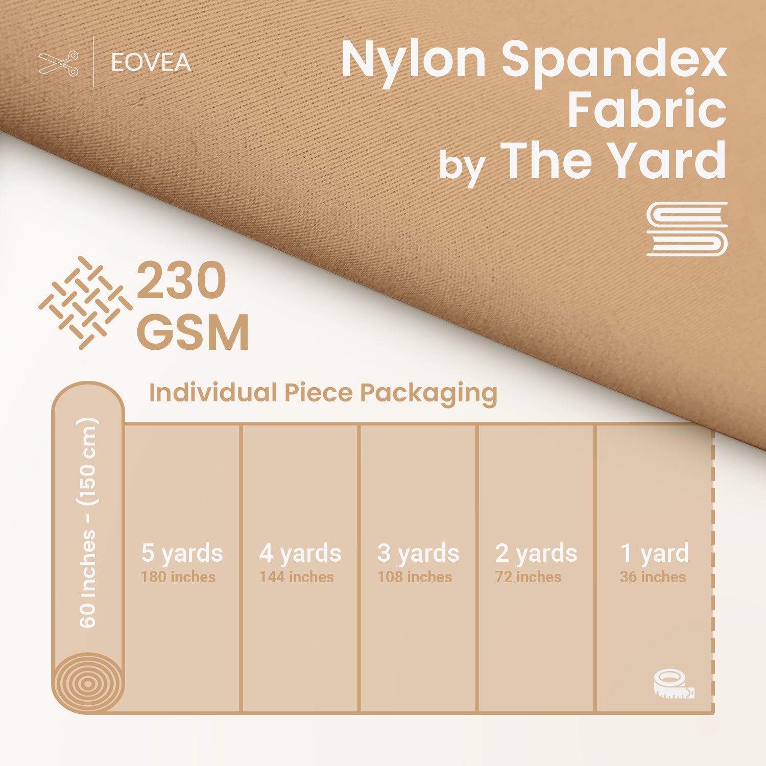 Nylon Spandex Fabric | 4 Way Stretch Swimsuit Fabric | Beige - EOVEA