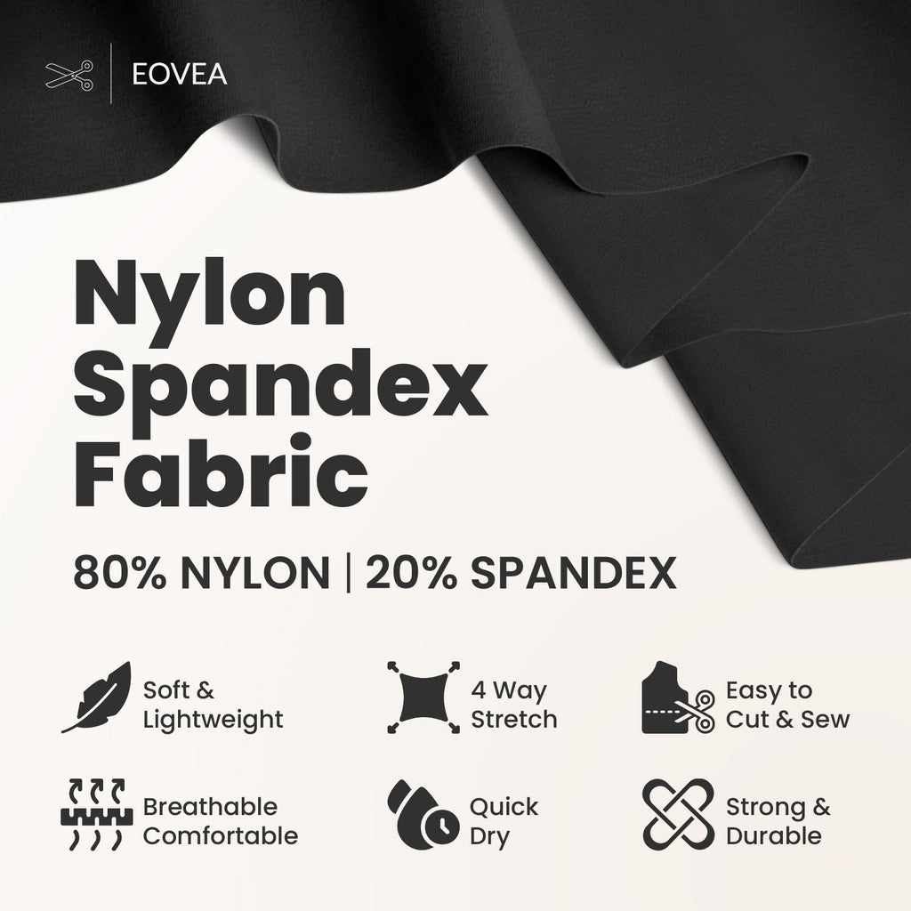 Nylon Spandex Fabric | 4 Way Stretch Swimsuit Fabric | Black - EOVEA