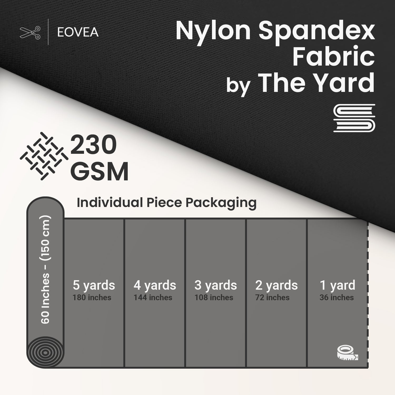 Nylon Spandex Fabric | 4 Way Stretch Swimsuit Fabric | Black - EOVEA