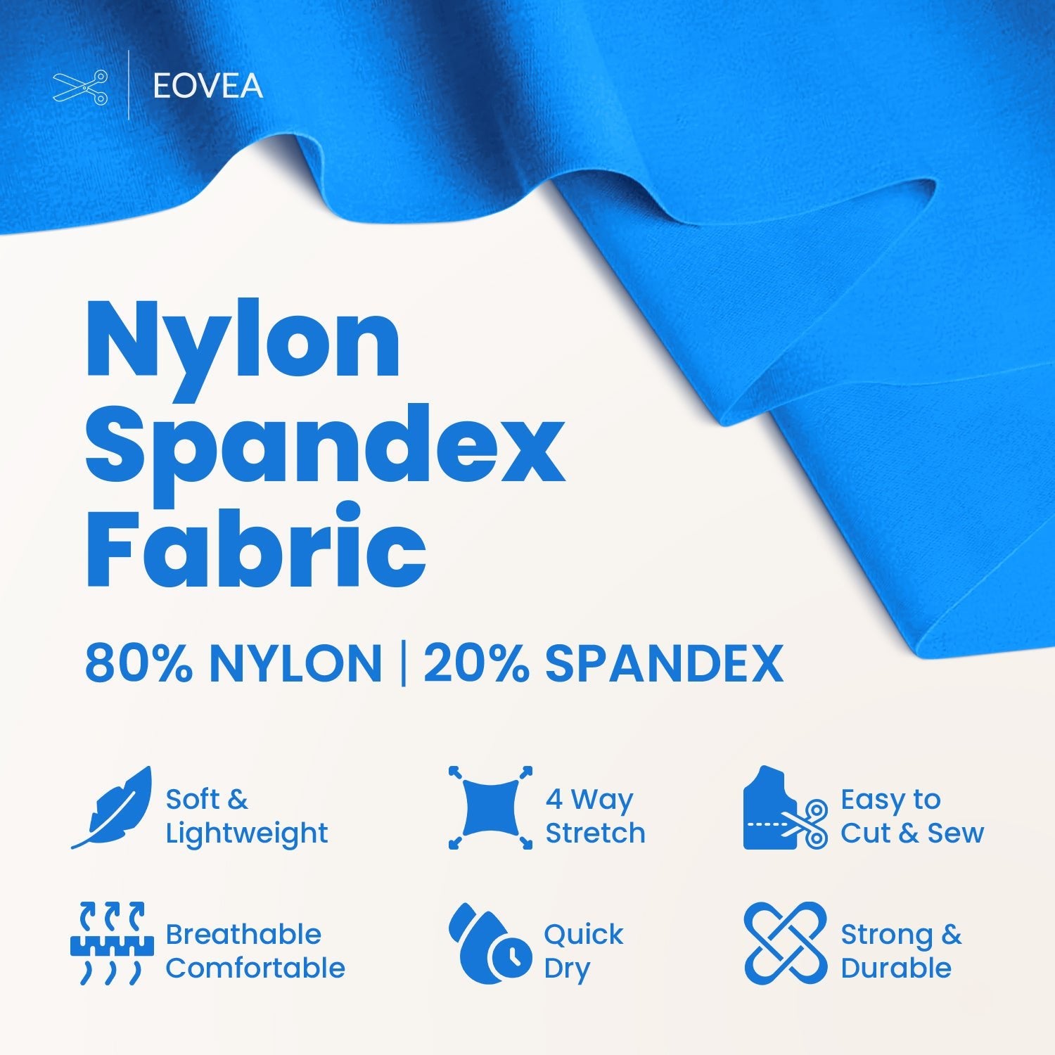 Nylon Spandex Fabric | 4 Way Stretch Swimsuit Fabric | Caribbean Blue - EOVEA