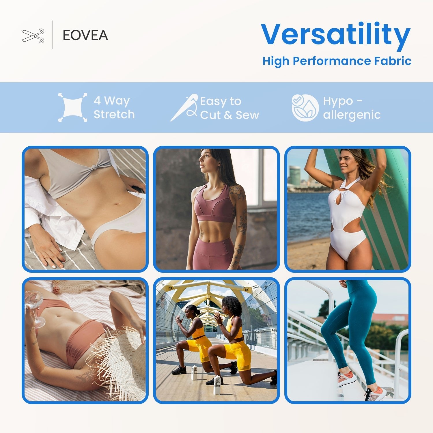 Nylon Spandex Fabric | 4 Way Stretch Swimsuit Fabric | Caribbean Blue - EOVEA