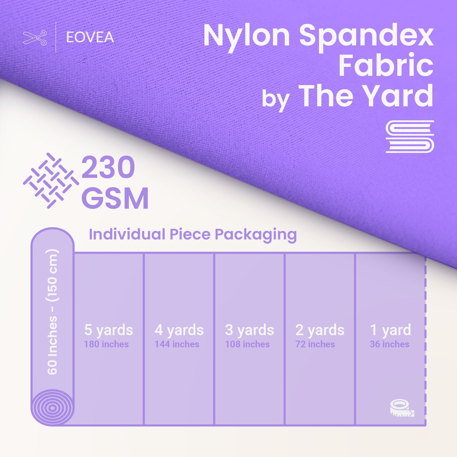 Nylon Spandex Fabric | 4 Way Stretch Swimsuit Fabric | Light Purple - EOVEA