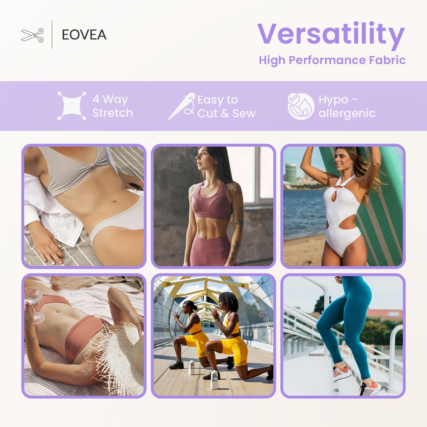 Nylon Spandex Fabric | 4 Way Stretch Swimsuit Fabric | Light Purple - EOVEA