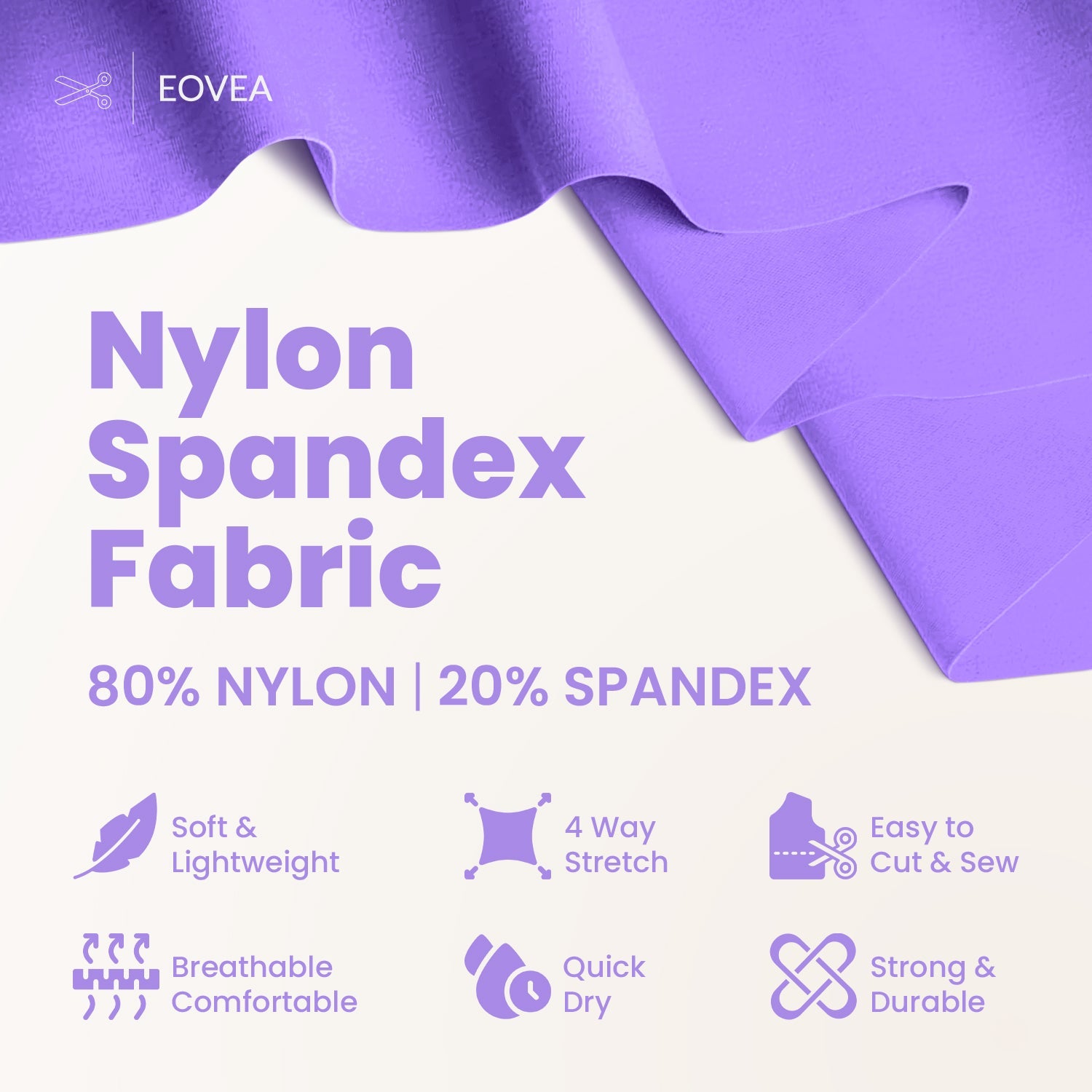 Nylon Spandex Fabric | 4 Way Stretch Swimsuit Fabric | Light Purple - EOVEA