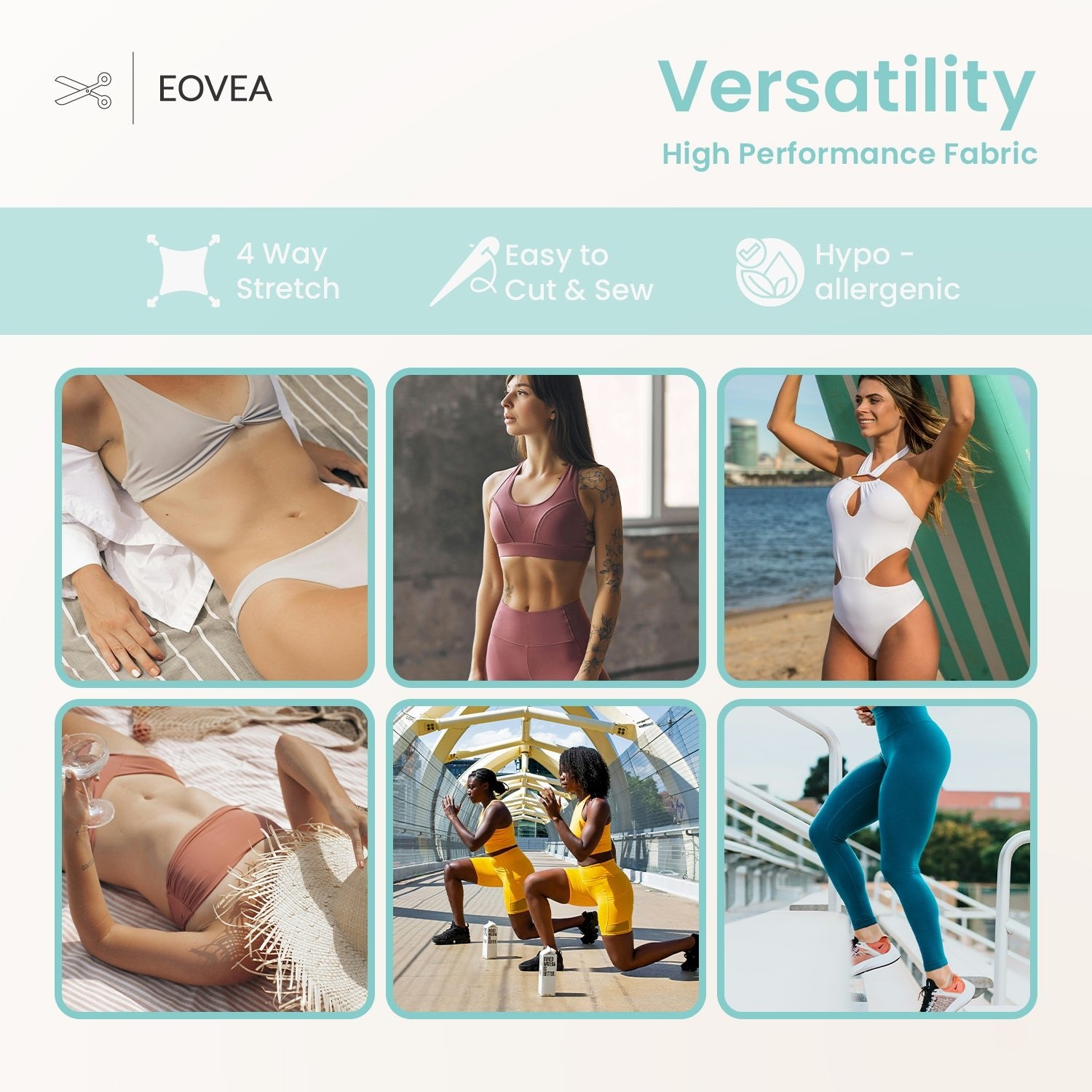 Nylon Spandex Fabric | 4 Way Stretch Swimsuit Fabric | Lt Marine Blue - EOVEA