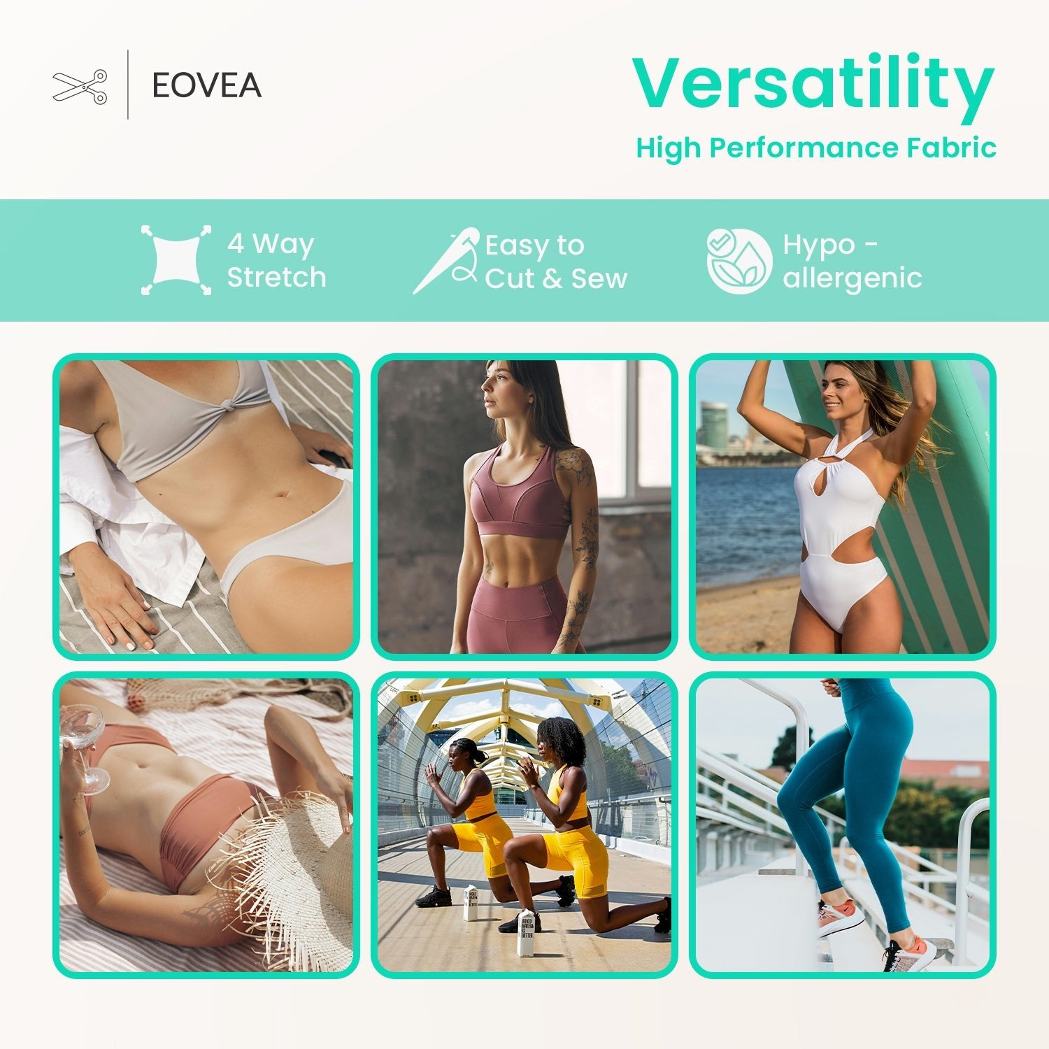 Nylon Spandex Fabric | 4 Way Stretch Swimsuit Fabric | Mint - EOVEA