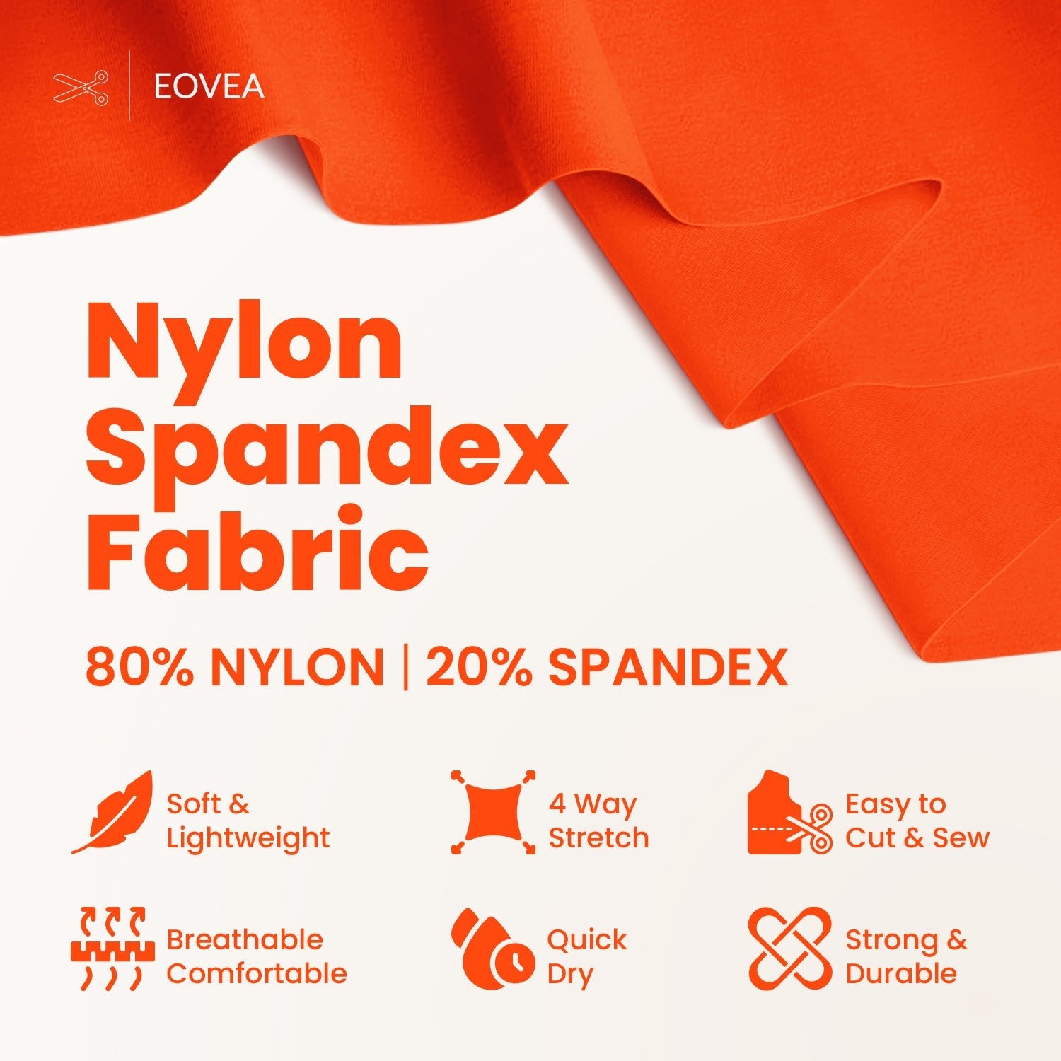 Nylon Spandex Fabric | 4 Way Stretch Swimsuit Fabric| Orange - EOVEA