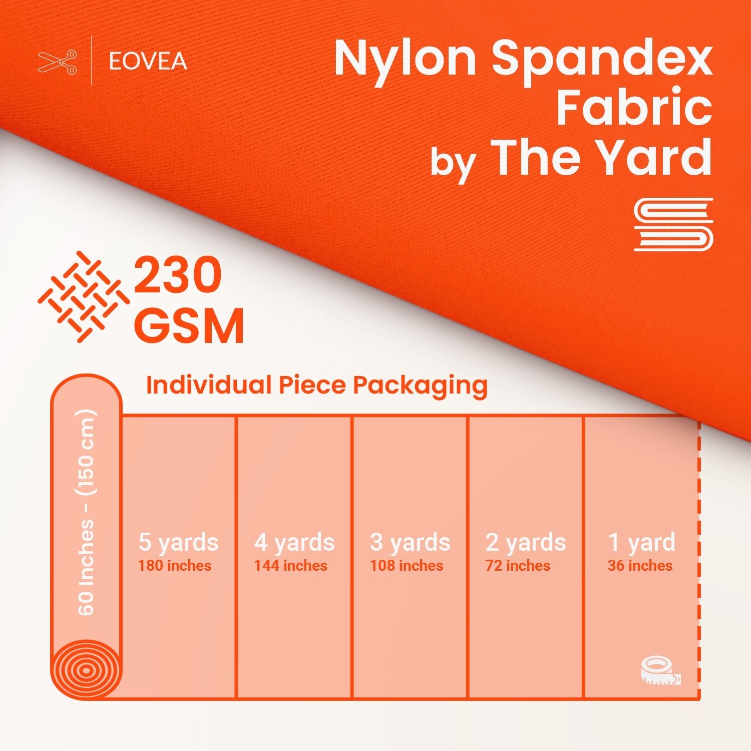 Nylon Spandex Fabric | 4 Way Stretch Swimsuit Fabric| Orange - EOVEA