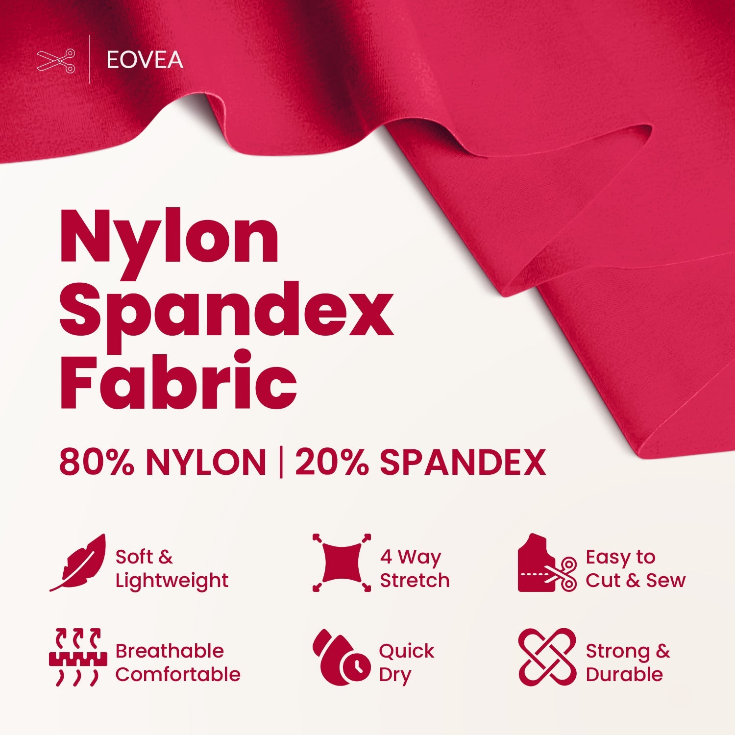 Nylon Spandex Fabric | 4 Way Stretch Swimsuit Fabric | Scarlet Red - EOVEA