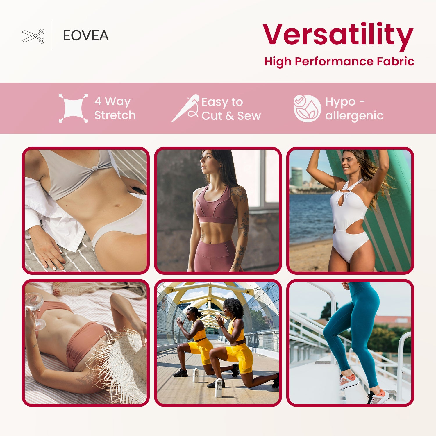Nylon Spandex Fabric | 4 Way Stretch Swimsuit Fabric | Scarlet Red - EOVEA