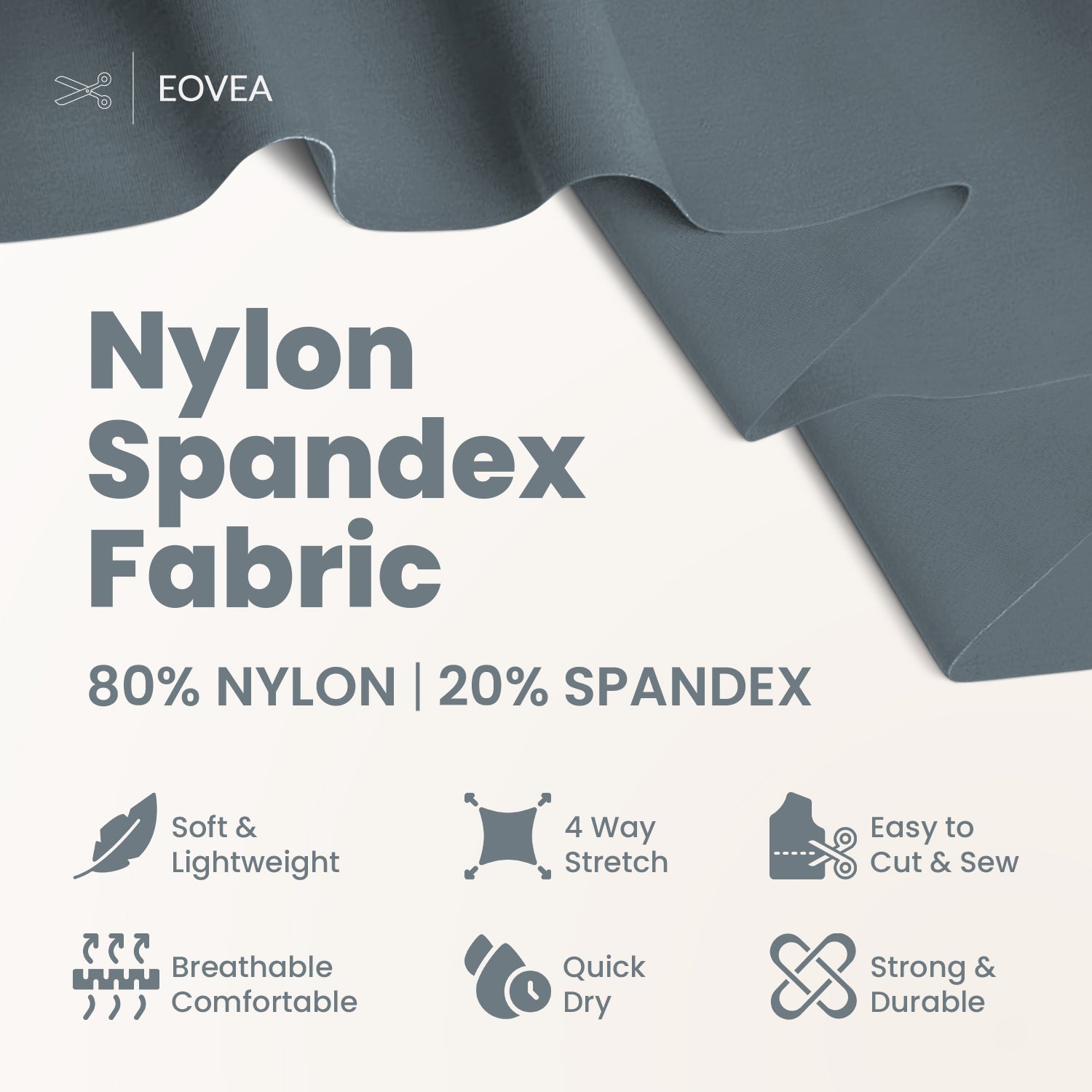 Nylon Spandex Fabric | 4 Way Stretch Swimsuit Fabric | Steel Grey - EOVEA