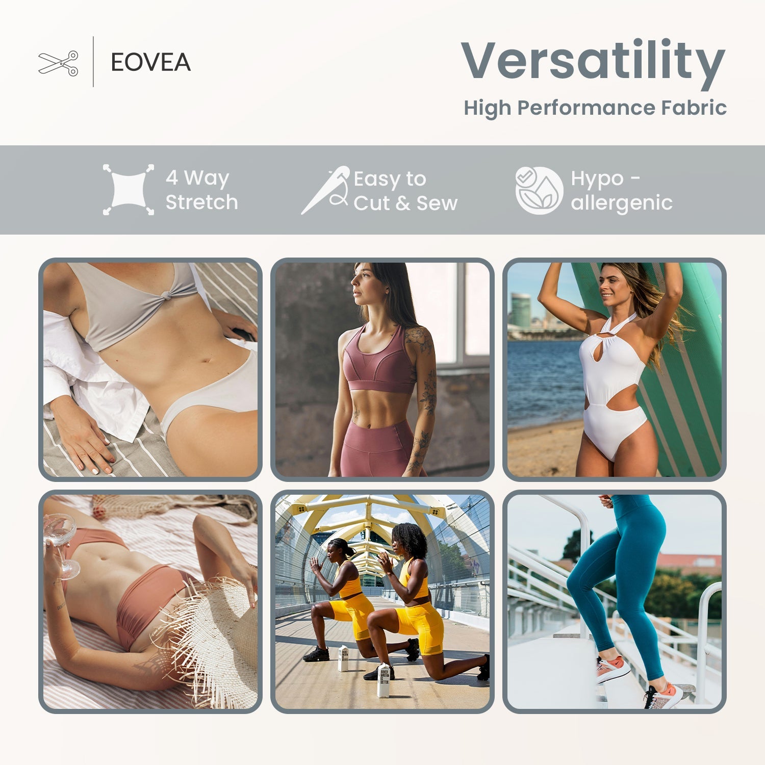 Nylon Spandex Fabric | 4 Way Stretch Swimsuit Fabric | Steel Grey - EOVEA