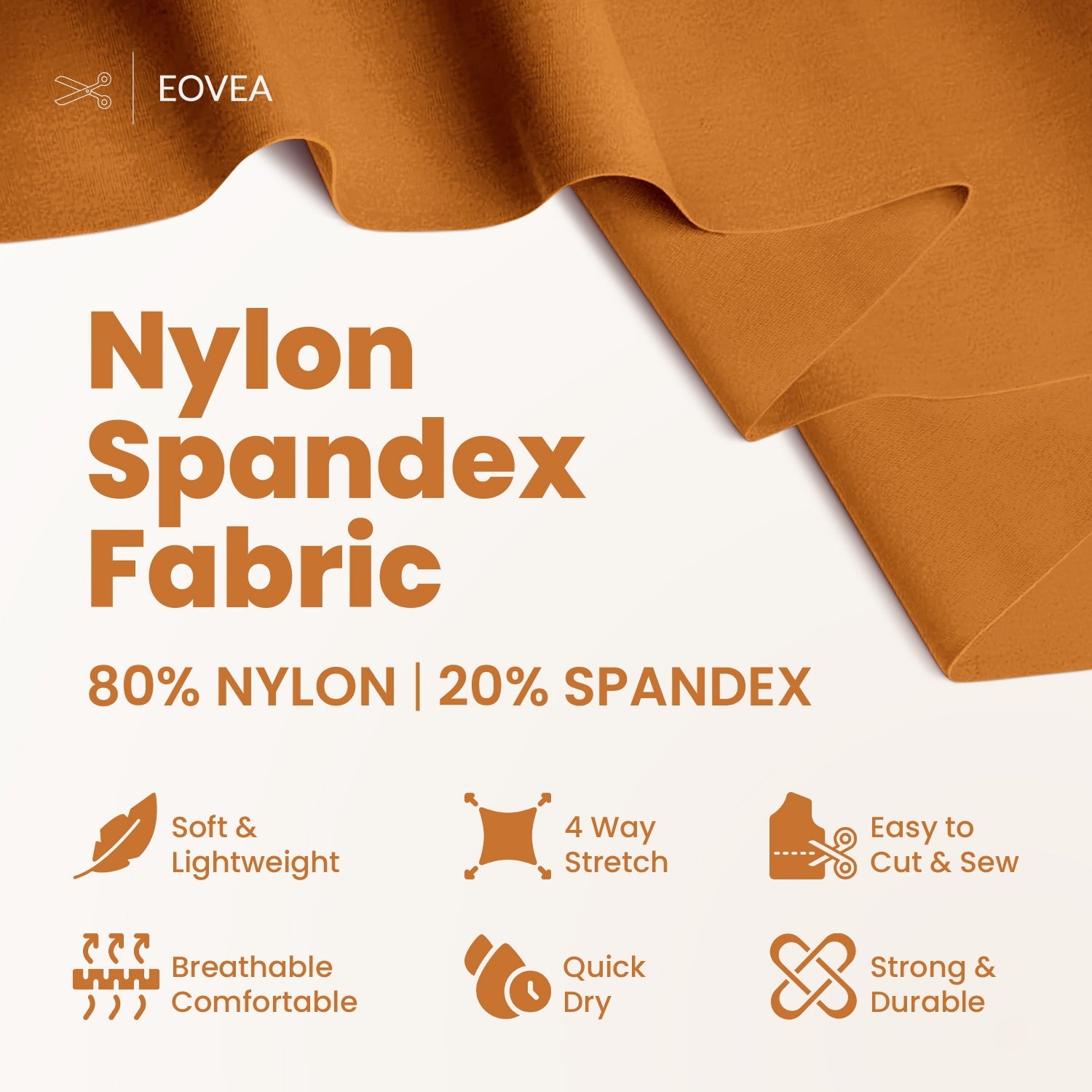 Nylon Spandex Fabric | 4 Way Stretch Swimsuit Fabric | Toasted Nut - EOVEA