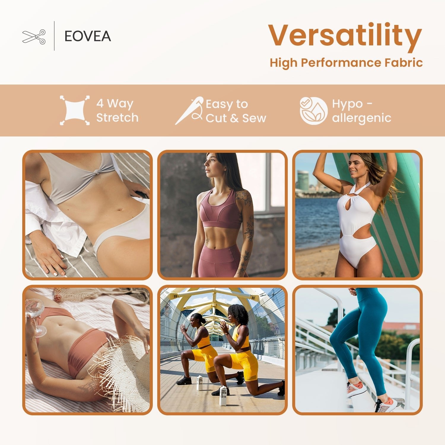 Nylon Spandex Fabric | 4 Way Stretch Swimsuit Fabric | Toasted Nut - EOVEA