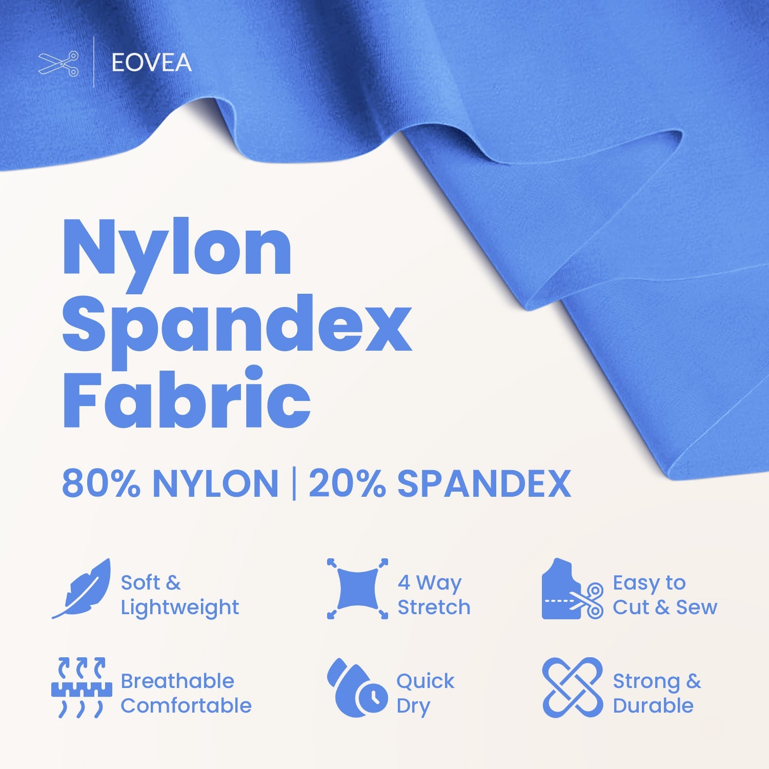 Nylon Spandex Fabric | 4 Way Stretch Swimsuit Fabric | Ultra Marine Blue - EOVEA