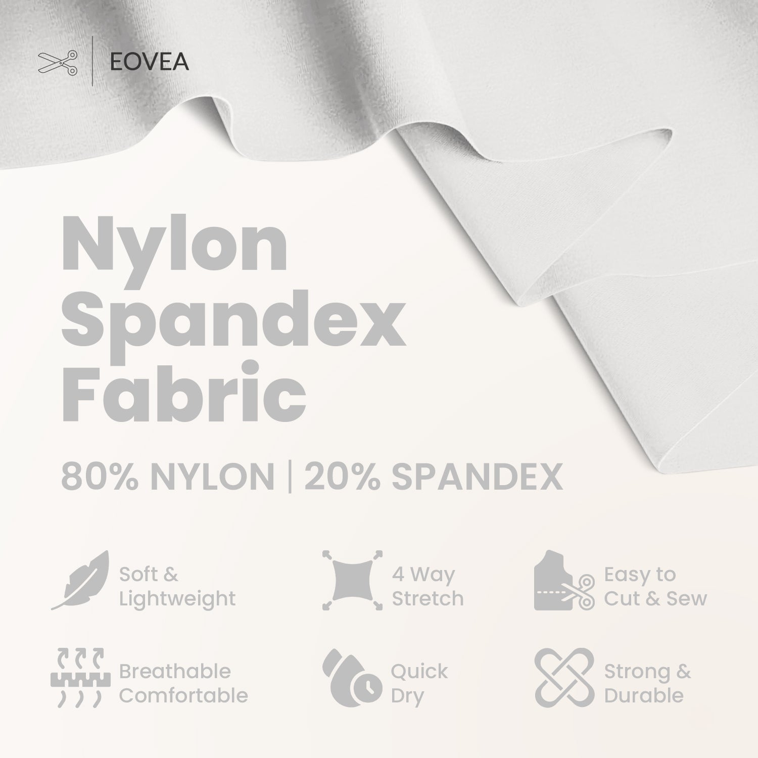 Nylon Spandex Fabric | 4 Way Stretch Swimsuit Fabric | White - EOVEA