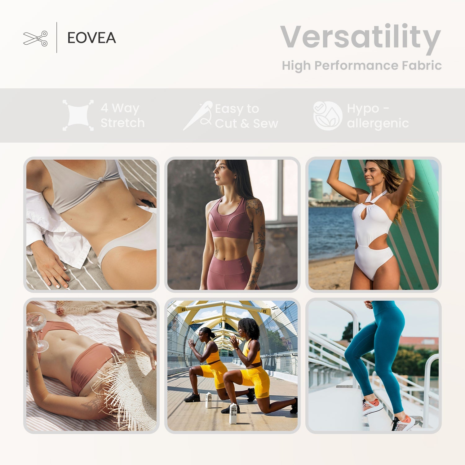 Nylon Spandex Fabric | 4 Way Stretch Swimsuit Fabric | White - EOVEA