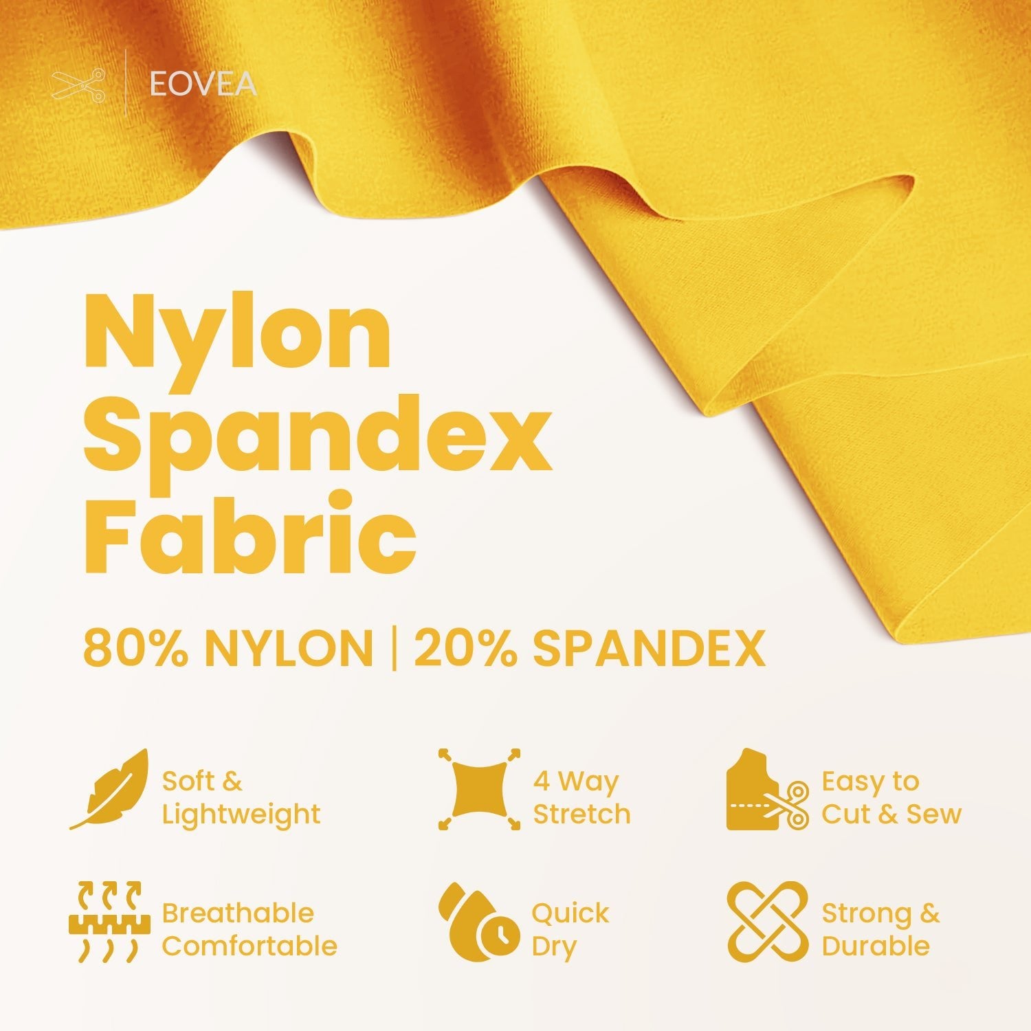 Nylon Spandex Fabric | 4 Way Stretch Swimsuit Fabric | Yellow - EOVEA