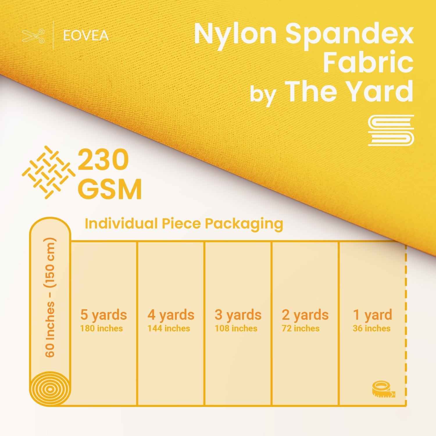 Nylon Spandex Fabric | 4 Way Stretch Swimsuit Fabric | Yellow - EOVEA