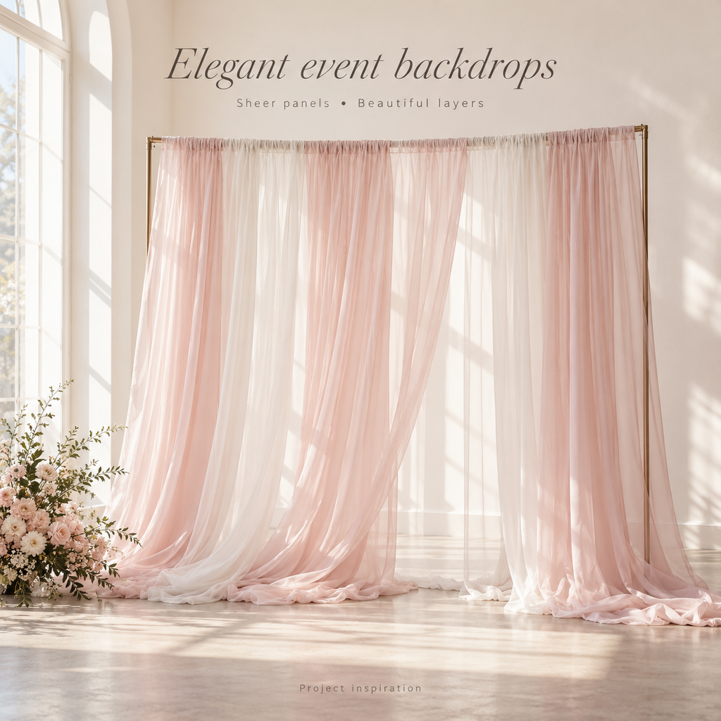 Baby pink and white sheer chiffon event backdrop panels — project inspiration