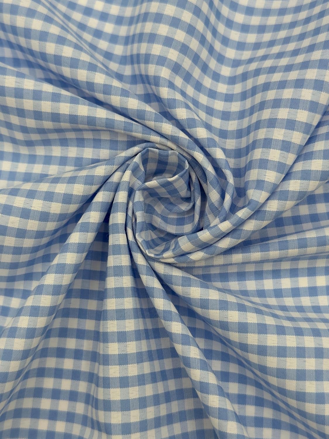 Baby Blue poly-cotton gingham fabric with 1/8-inch checks