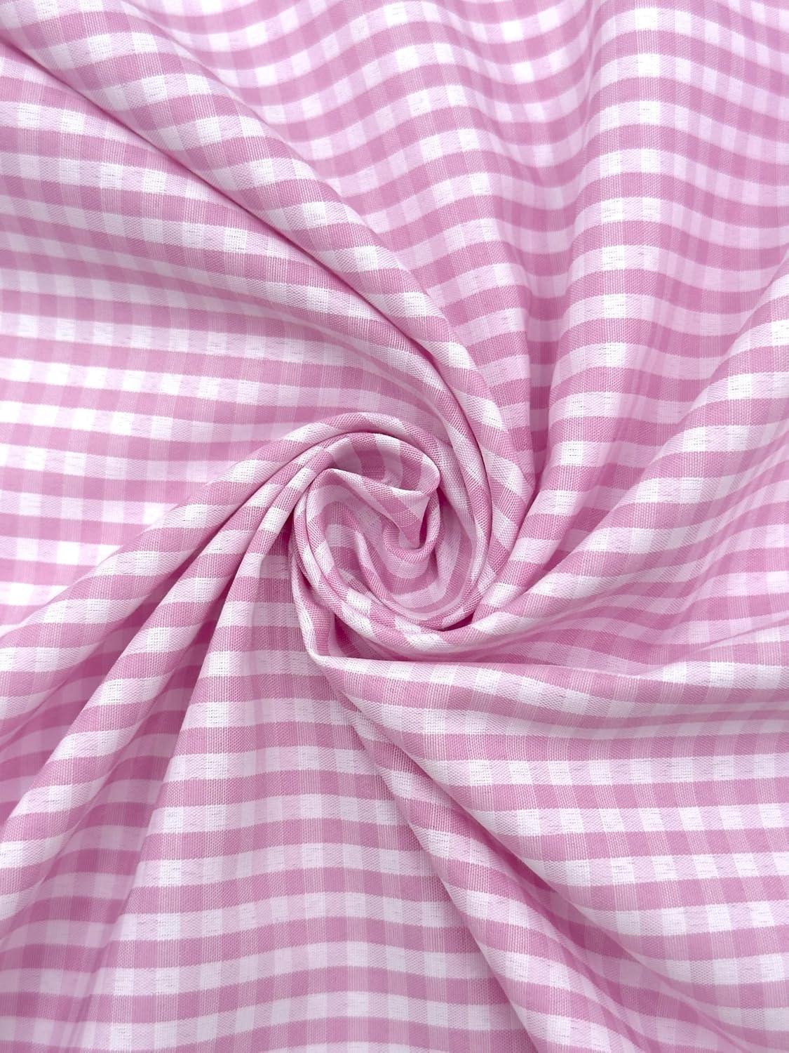 Baby Pink poly-cotton gingham fabric with 1/8-inch checks