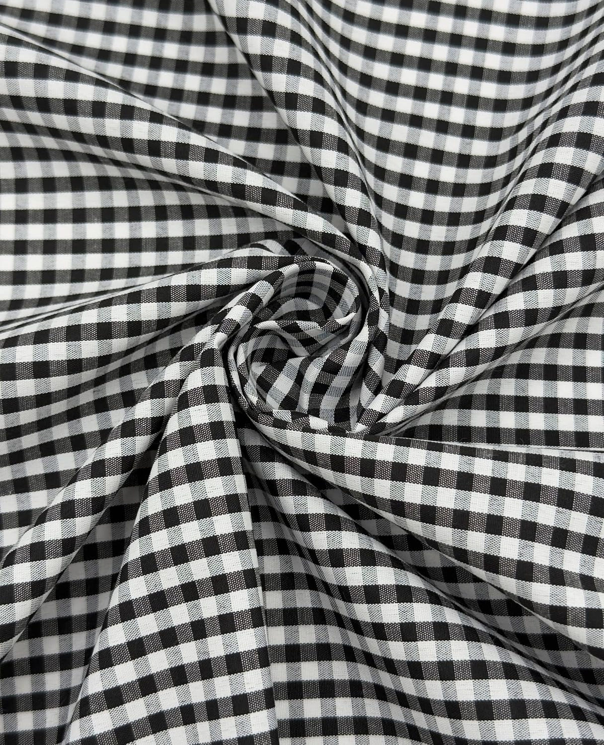 Black poly-cotton gingham fabric with 1/8-inch checks