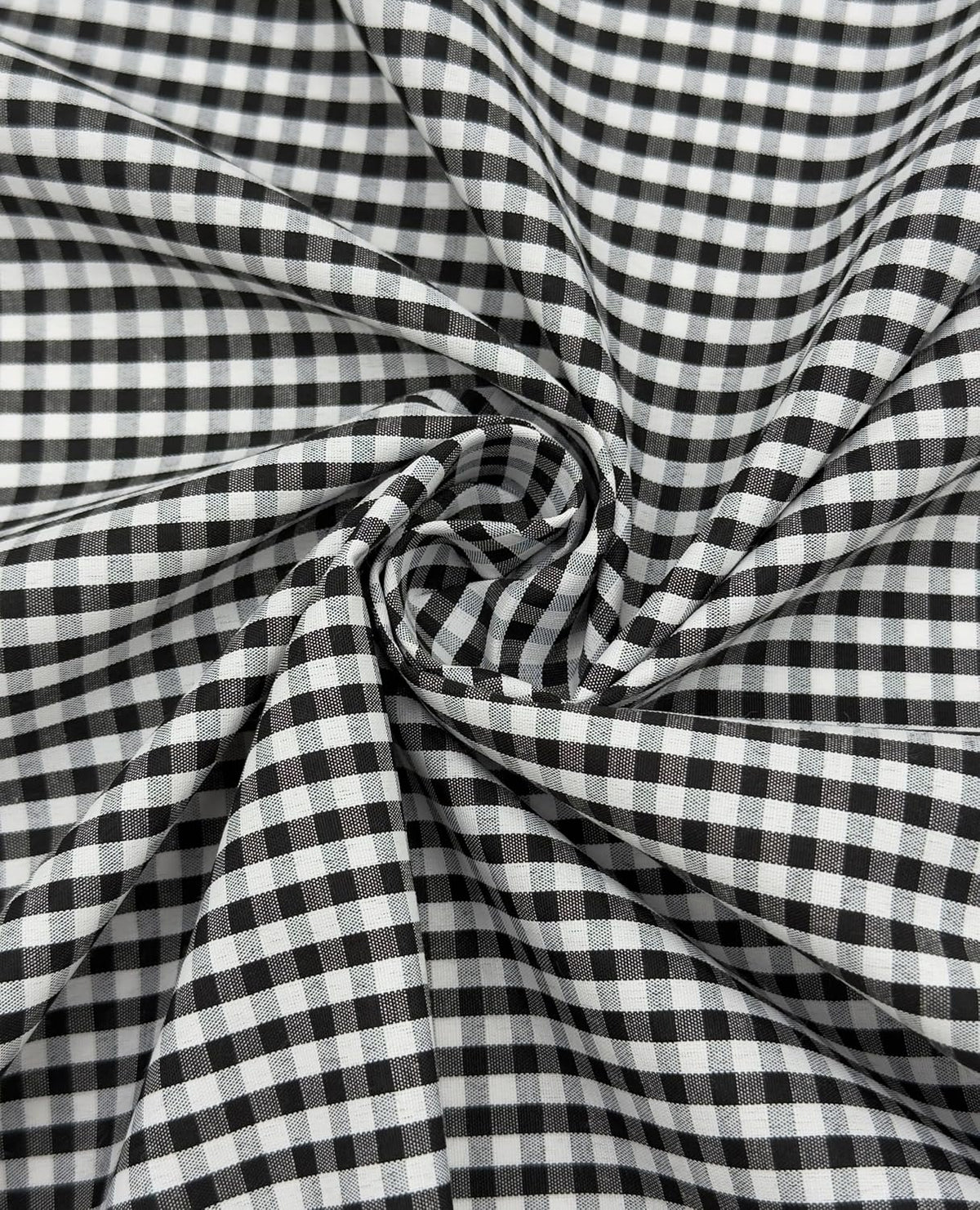 Black poly-cotton gingham fabric with 1/8-inch checks