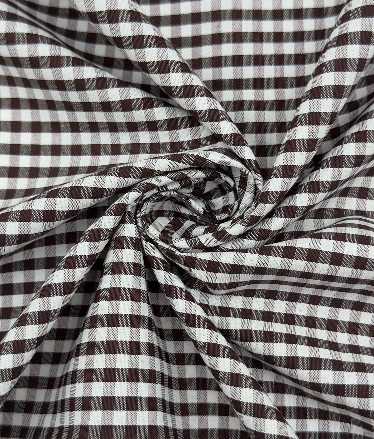 Brown poly-cotton gingham fabric with 1/8-inch checks