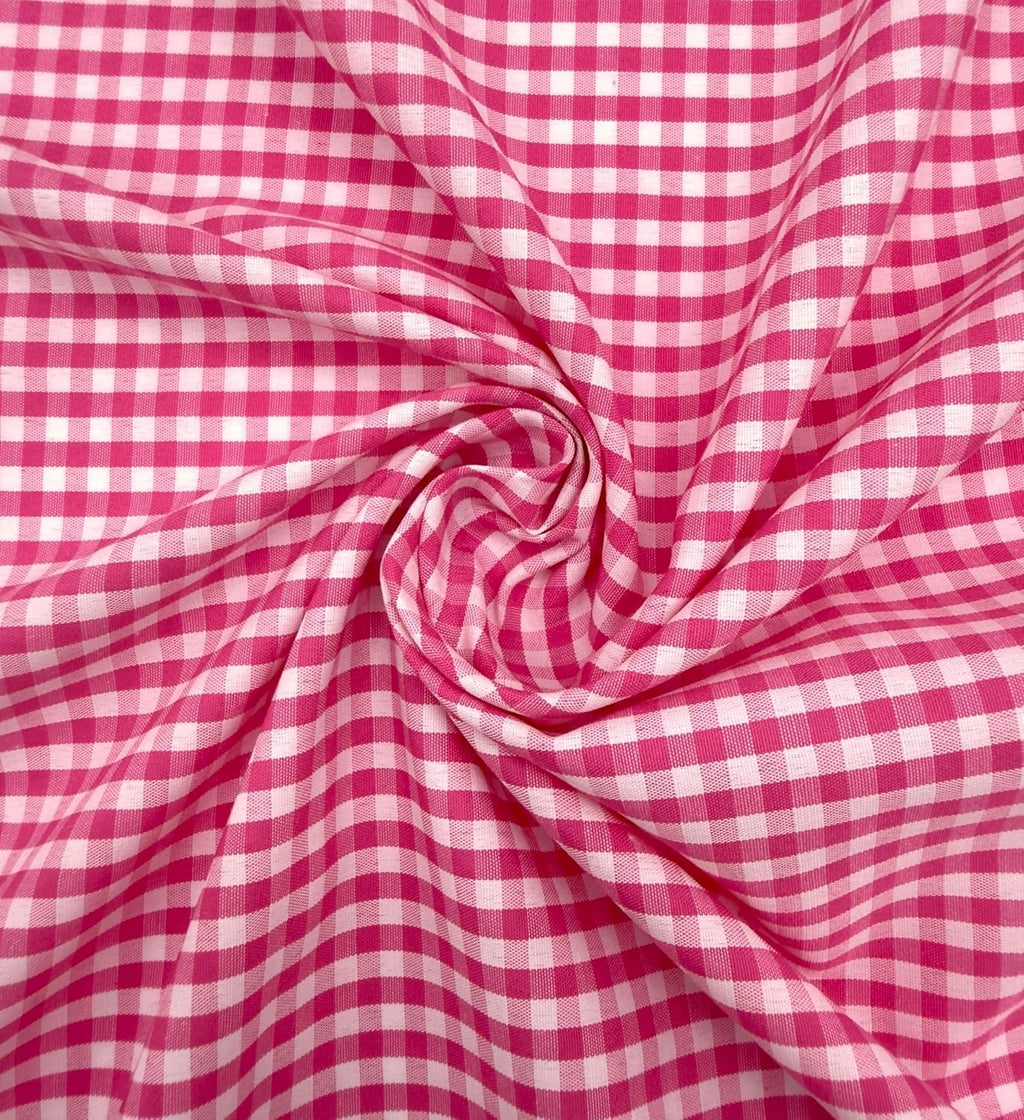 Fuchsia poly-cotton gingham fabric with 1/8-inch checks