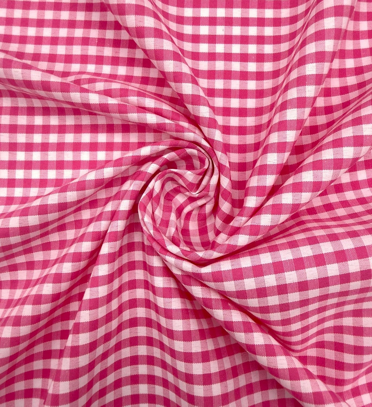 Fuchsia poly-cotton gingham fabric with 1/8-inch checks