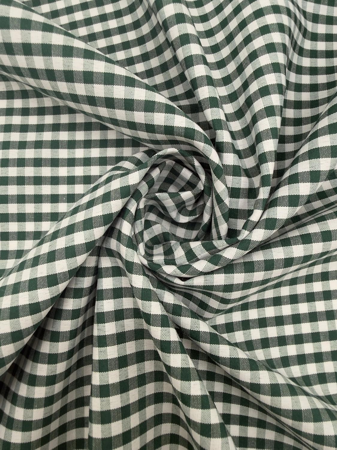 Hunter Green poly-cotton gingham fabric with 1/8-inch checks