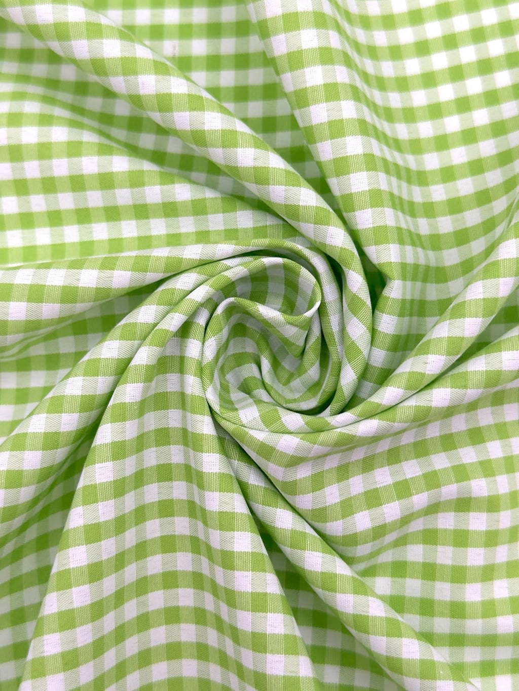 Lime poly-cotton gingham fabric with 1/8-inch checks