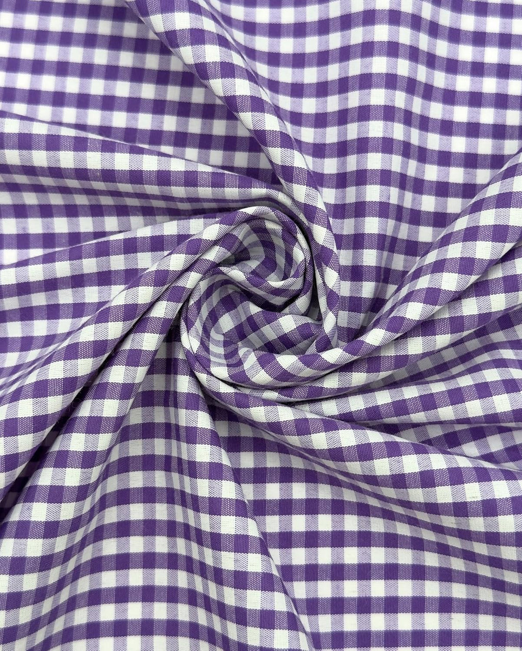 Purple poly-cotton gingham fabric with 1/8-inch checks