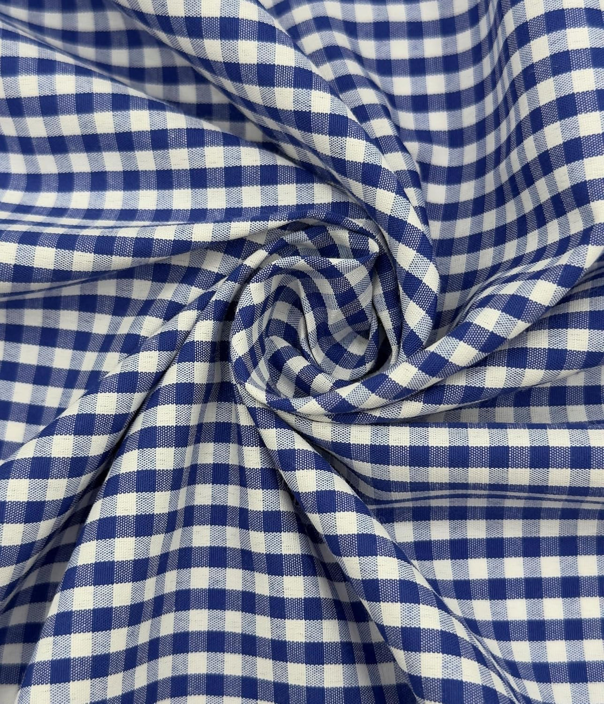 Royal Blue poly-cotton gingham fabric with 1/8-inch checks