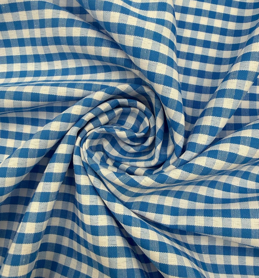 Turquoise poly-cotton gingham fabric with 1/8-inch checks