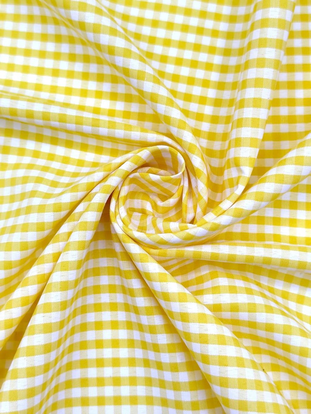 Yellow poly-cotton gingham fabric with 1/8-inch checks